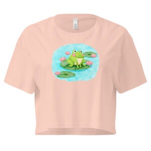 Frog with pink flowers Women’s crop top