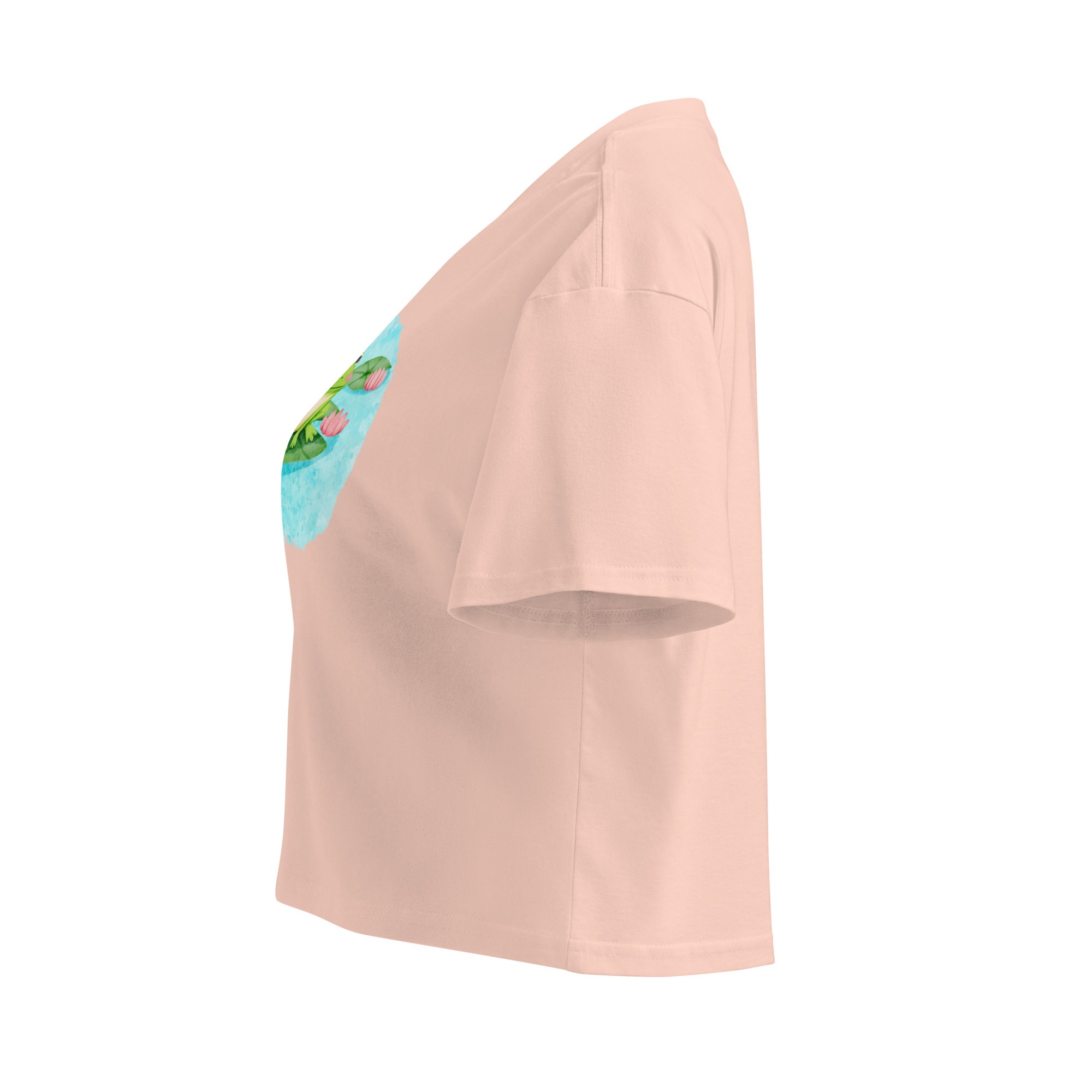 Frog with pink flowers Women’s crop top - Image 3